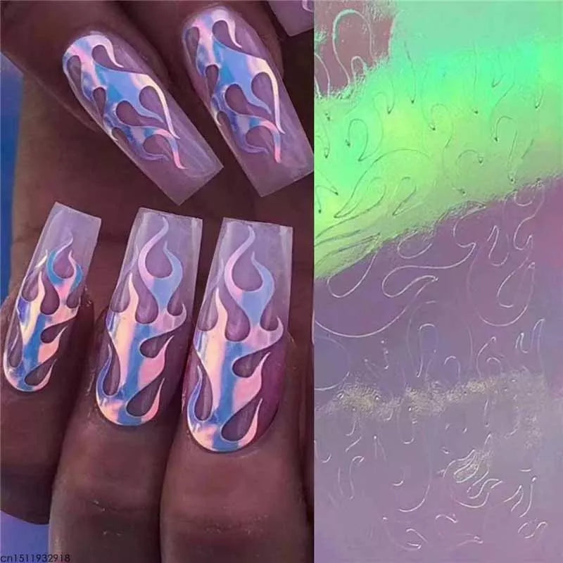 Holographic Flame Nail Stickers