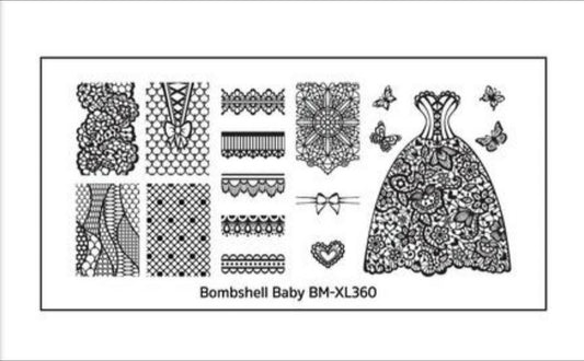 Bombshell Baby XL Nail Stamping Plates (BM-XL360): Oh That Lace - Nirvana Nail and Beauty Supplies 