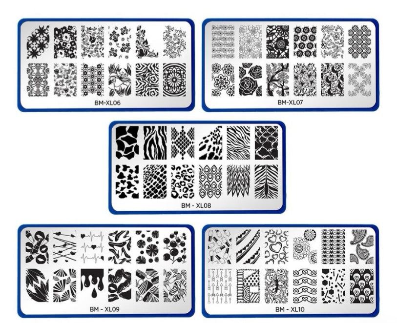 Full Nail Designs Set 1 Complete Collection of 10 XL Stamping Plates (XL01-XL10)